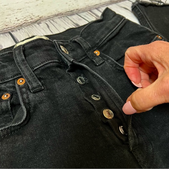 We The Free Skinny Button fly Raw Hem Jeans Black Size 26 - Picture 10 of 13
